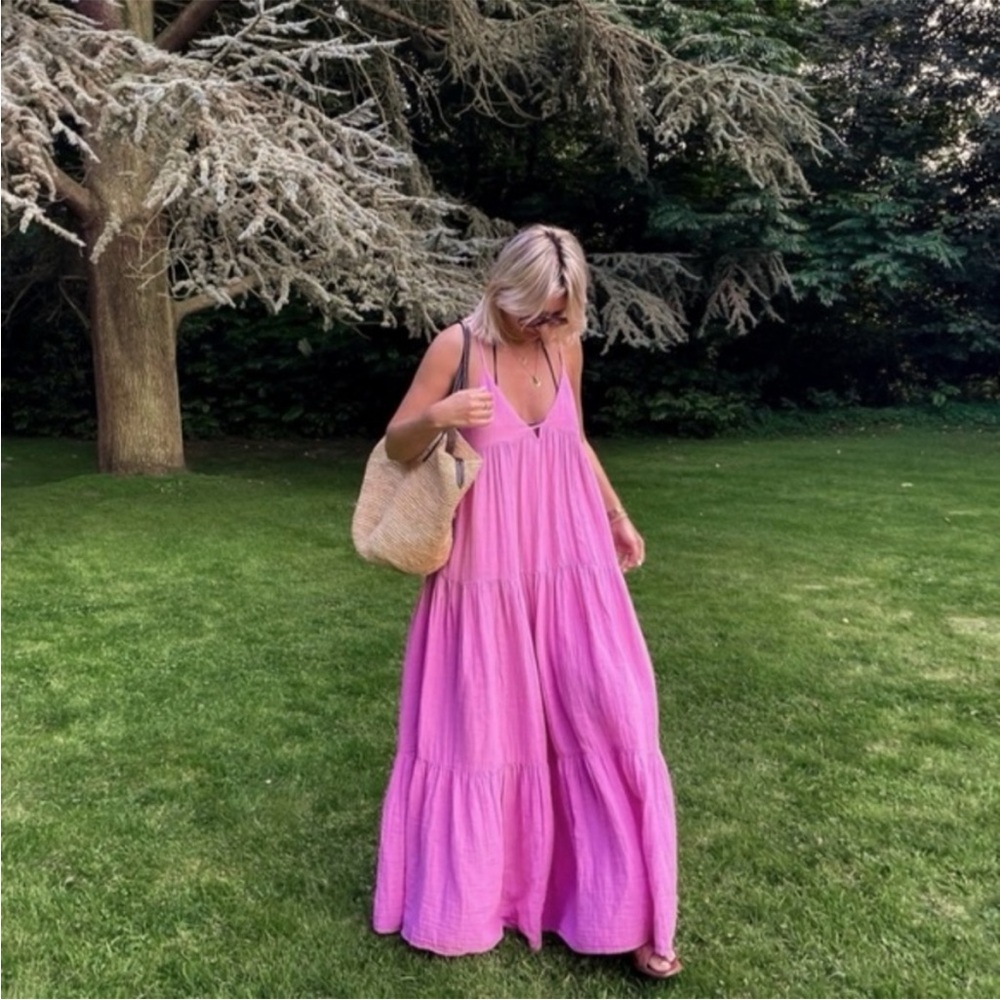 Zara Womens Chiffon Tiered Midi Dress XS Pink Sleeveless 0881/312 NWT